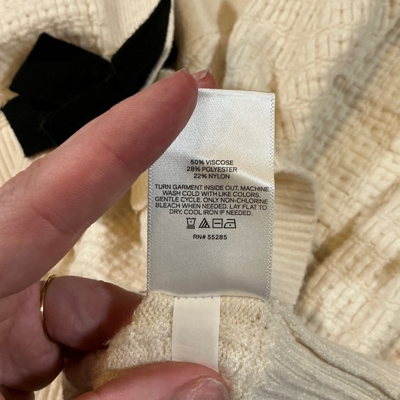 Express Textured Puff Sleeve Cardigan with Bow Detail Cream Size XL - Picture 6 of 6